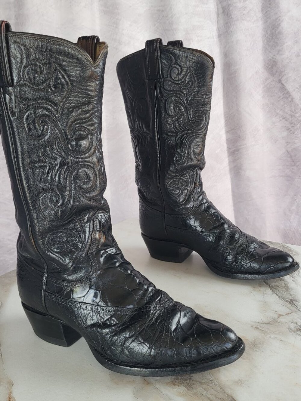 Vintage El Rey Tony Lama Turtle Boots Men's Size 9 D Black